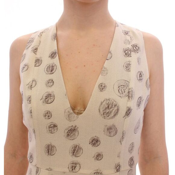 Andrea Incontri White Printed Shift V-neck Sheath Women's Dress - Picture 3 of 6